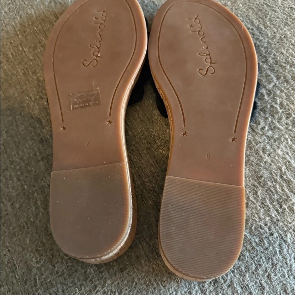 Splendid Black and Tan Slip-On Sandals with Woven Straps